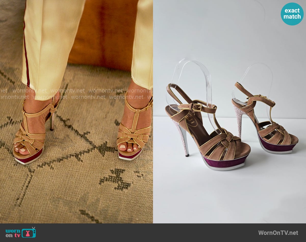 Saint Laurent Tribute Sandals worn by  Dru-Ann Jones (Regina Hall) on The Five Star Weekend