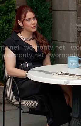 Sally’s black buckled midi dress and knotted earrings on The Young and the Restless