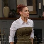 Sally’s olive green pinstripe corset top on The Young and the Restless