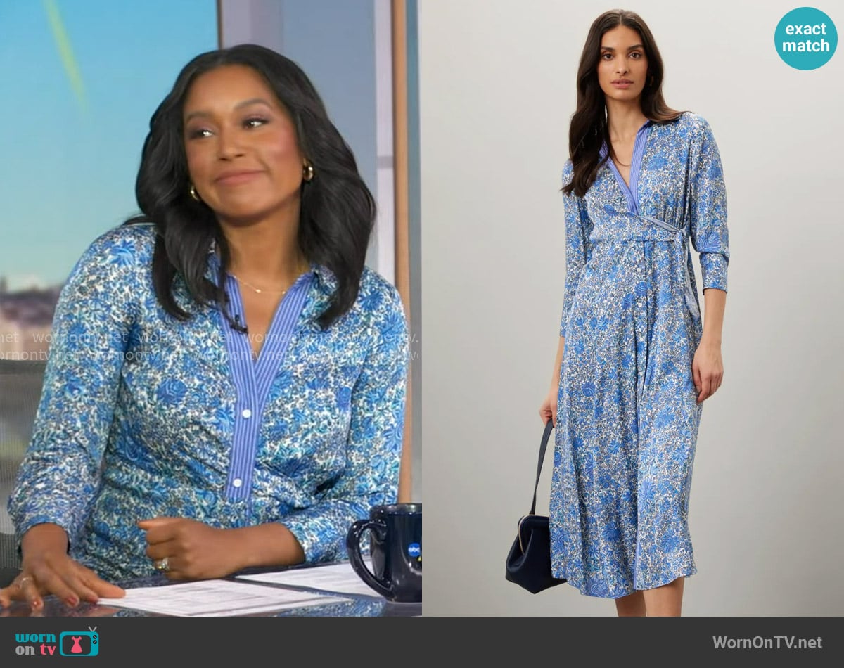 Sandro Floral Print Midi Shirt Dress worn by Rachel Scott on Good Morning America