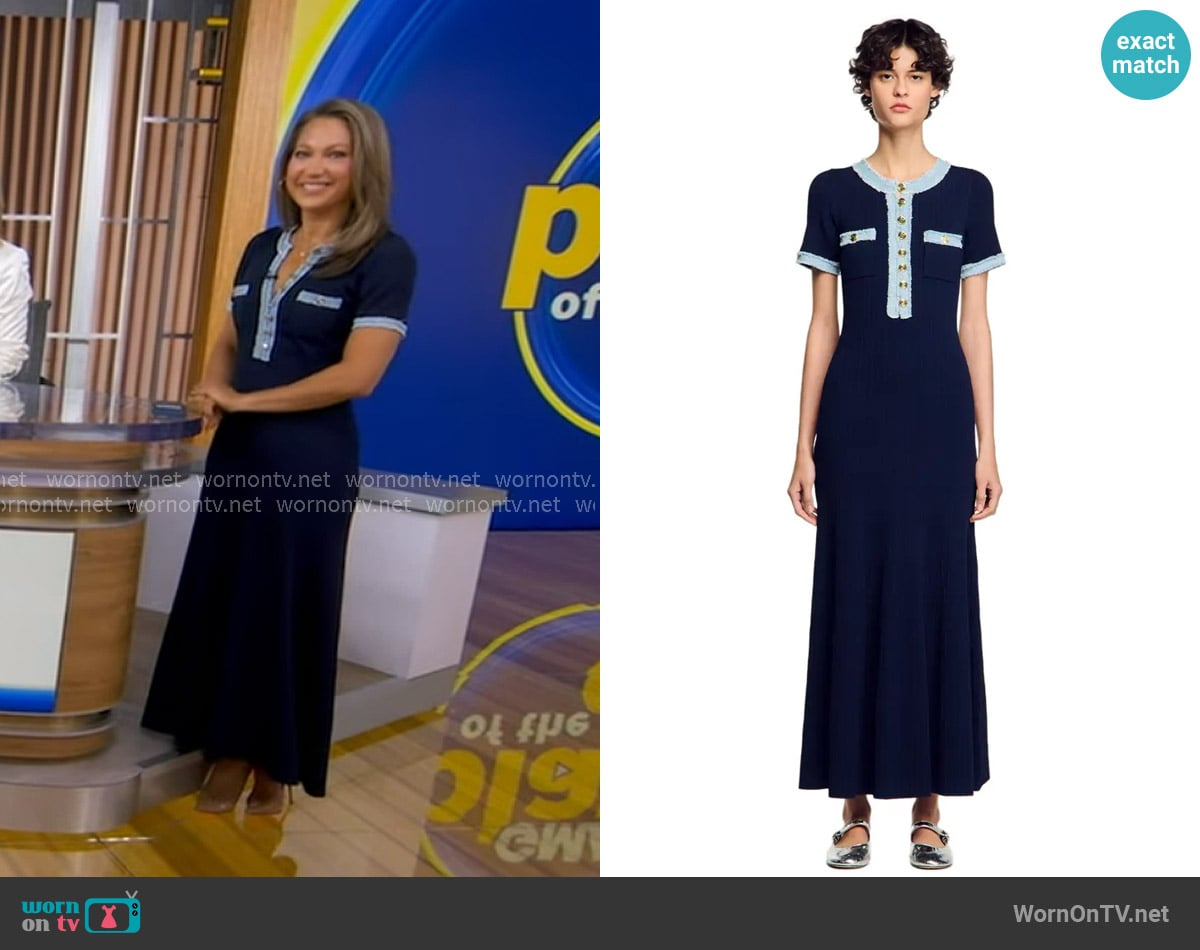 Sandro Knit and Denim Maxi Dress worn by Ginger Zee on Good Morning America
