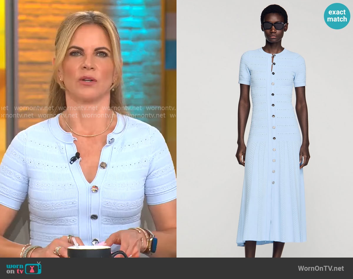 Sandro Knit Maxi Dress in Sky Blue worn by Natalie Morales on CBS Mornings