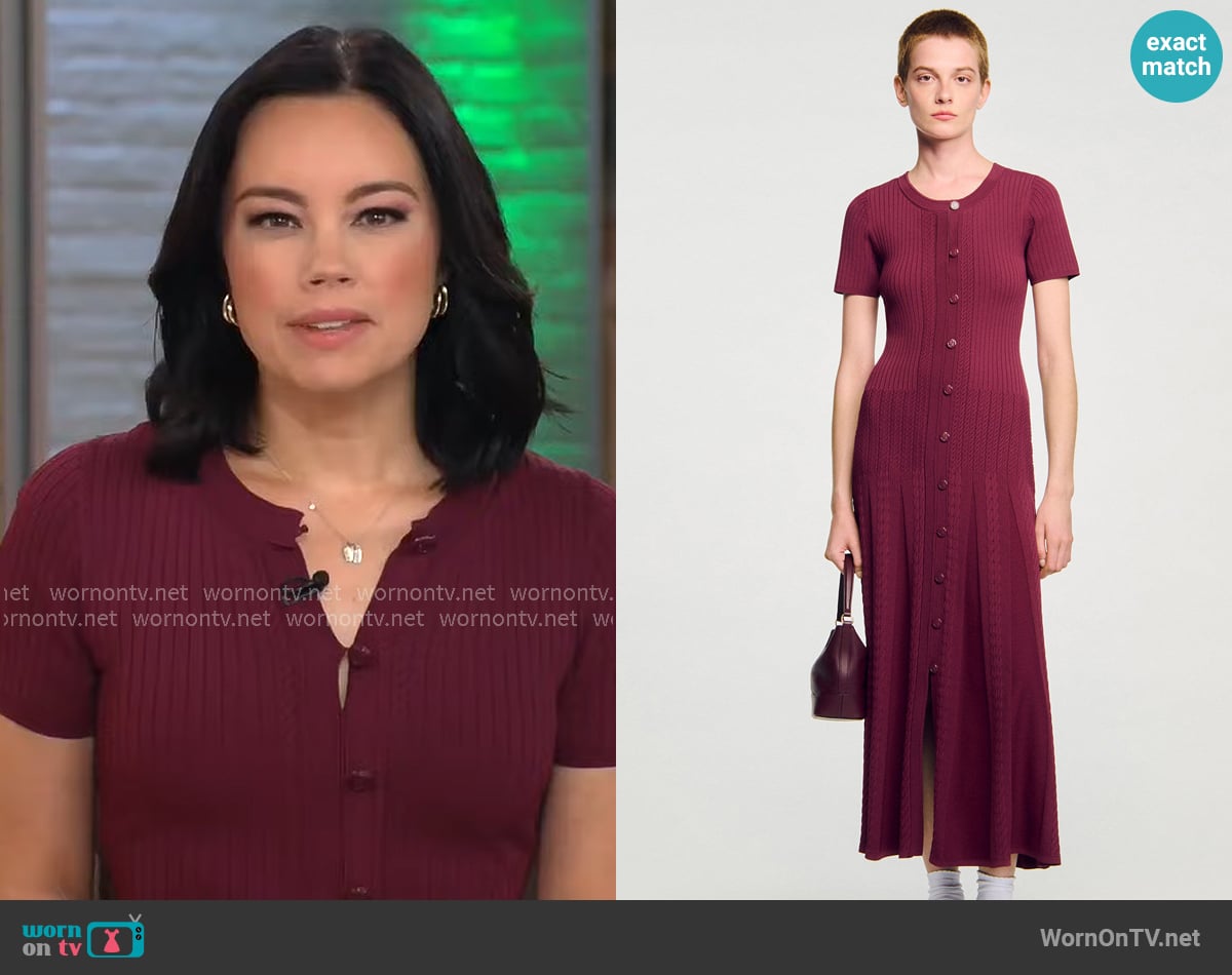 Jo Ling Kent’s burgundy button front knit dress on CBS Mornings Jo Ling Kent’s burgundy button front knit dress on CBS Mornings