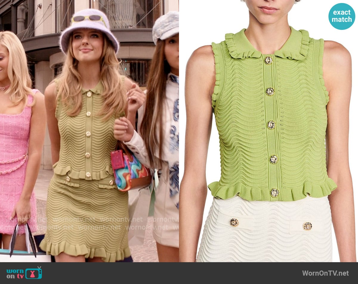 Sandro Lina Sleeveless Textured Knit Top worn by Madison (Jessica Belkin) on Elle