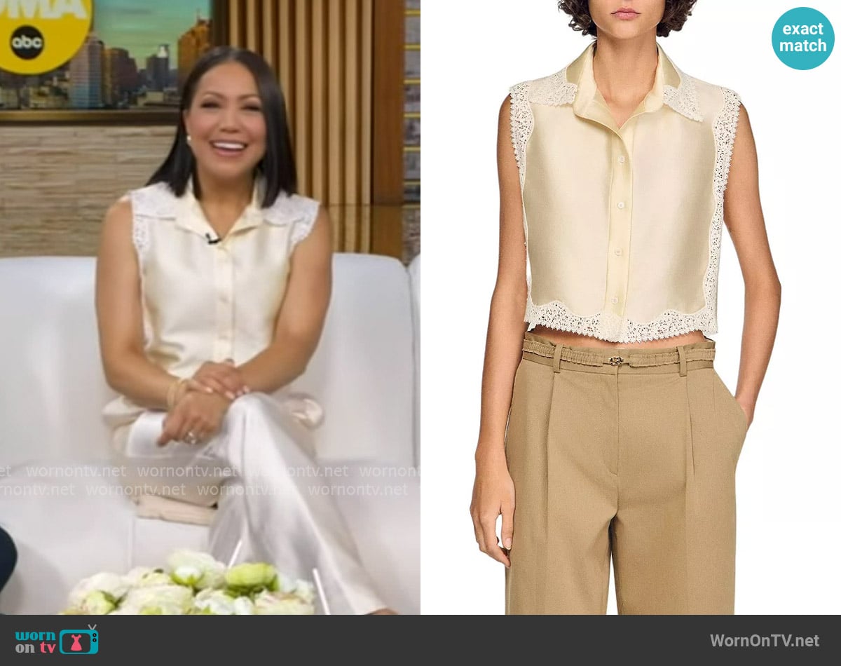 Sandro Marielle Cropped Shirt with Lace Details worn by Stephanie Ramos on Good Morning America