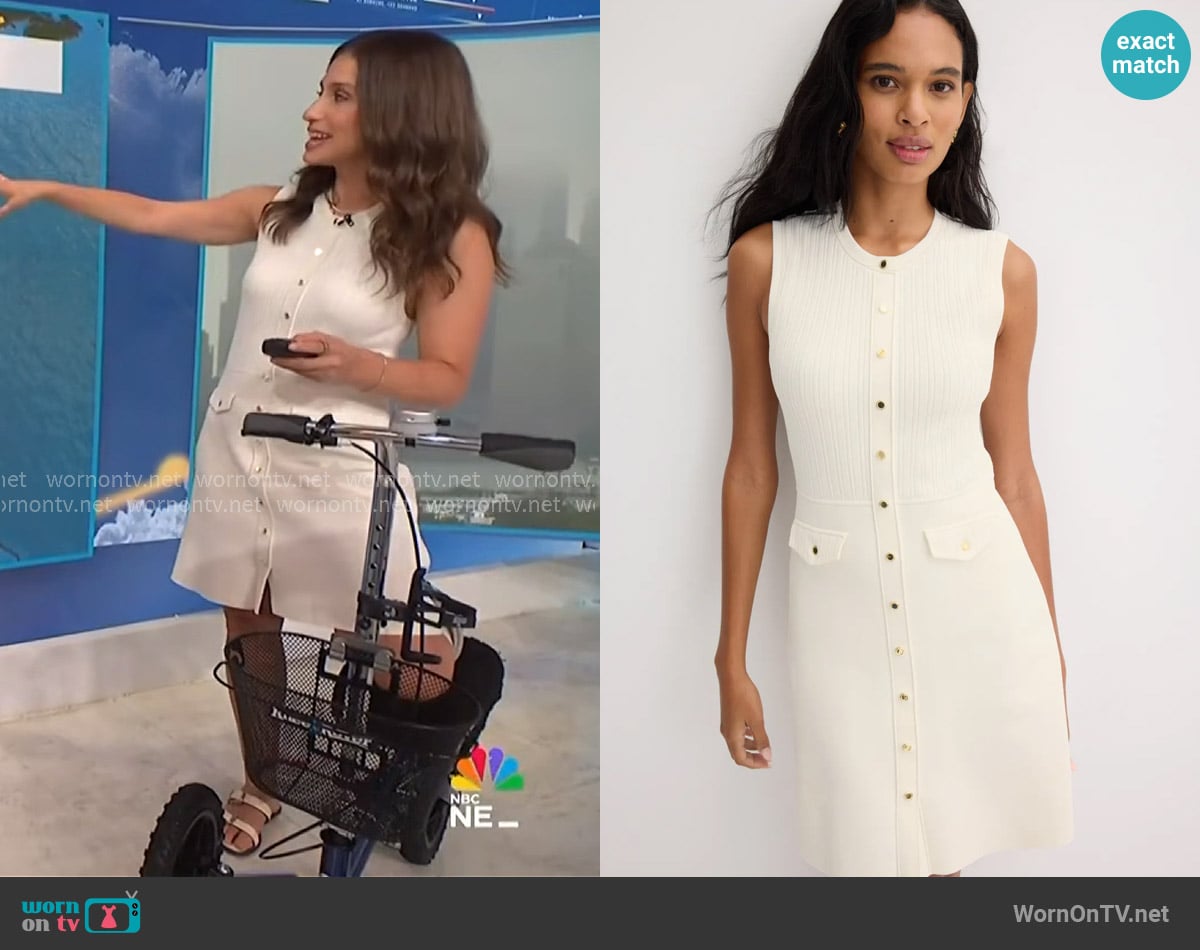 Sandro Rib Knit Mini Dress in Ecru worn by Angie Lassman on NBC News Daily