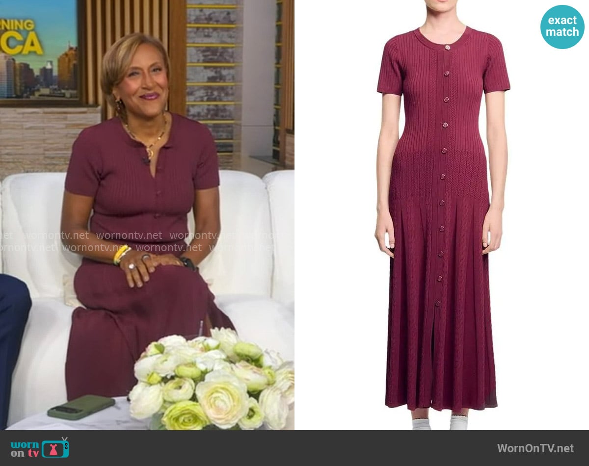 Sandro Short Sleeve Knit Maxi Dress in Bordeaux worn by Robin Roberts on Good Morning America