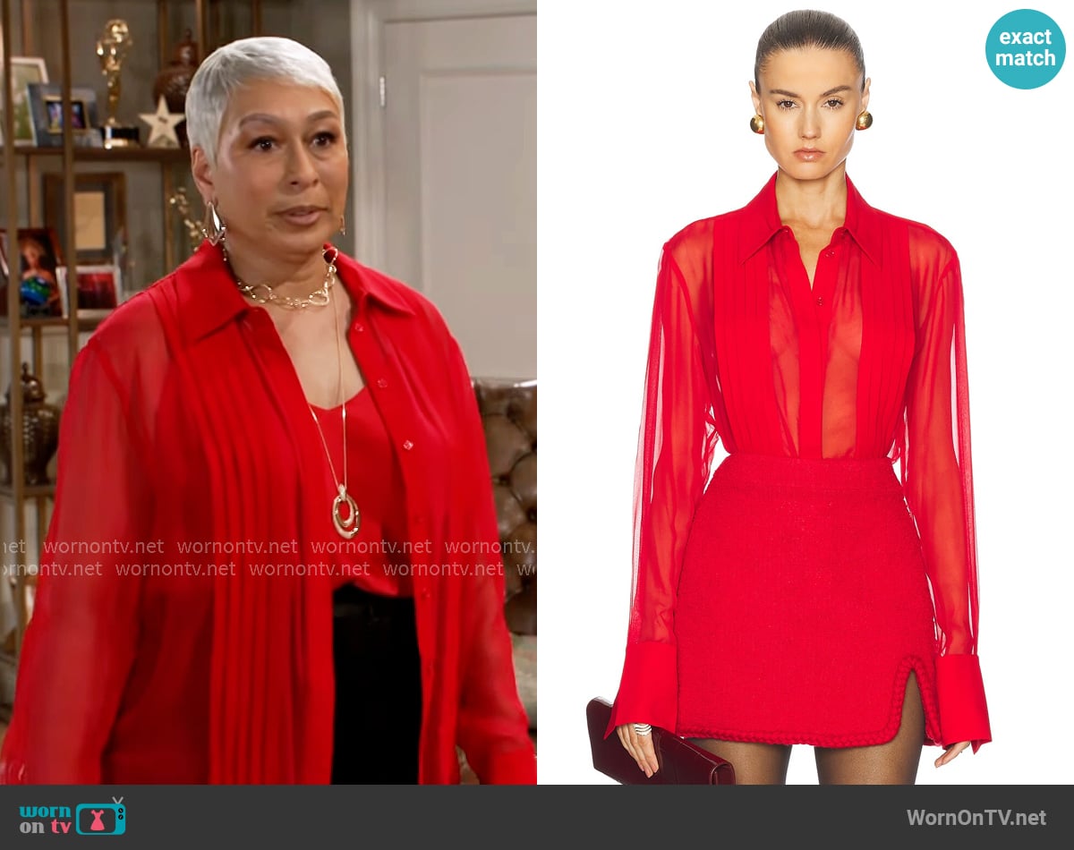 Sans Faff Meghan Panelled Silk Blouse worn by Anita Dupree (Tamara Tunie) on Beyond the Gates