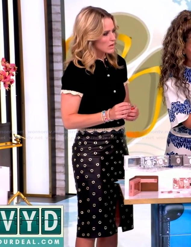 Sara’s black lace trim polo on The View
