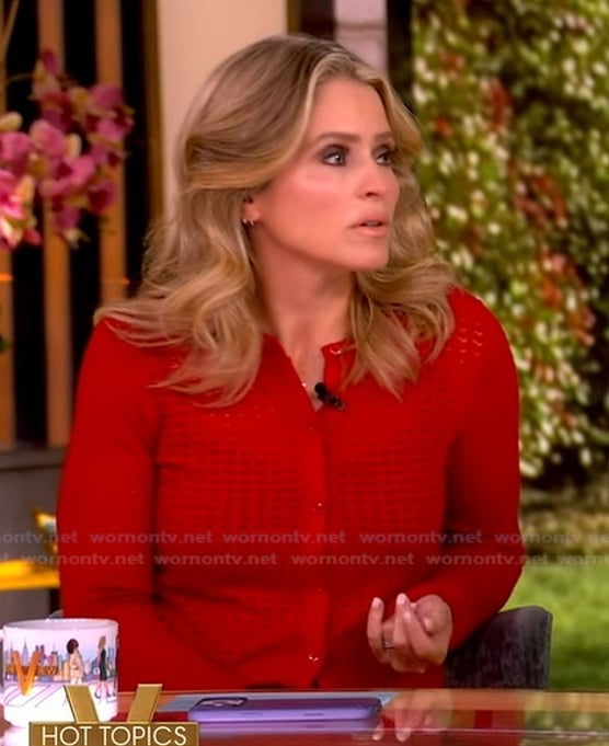 Sara’s red crochet cardigan on The View