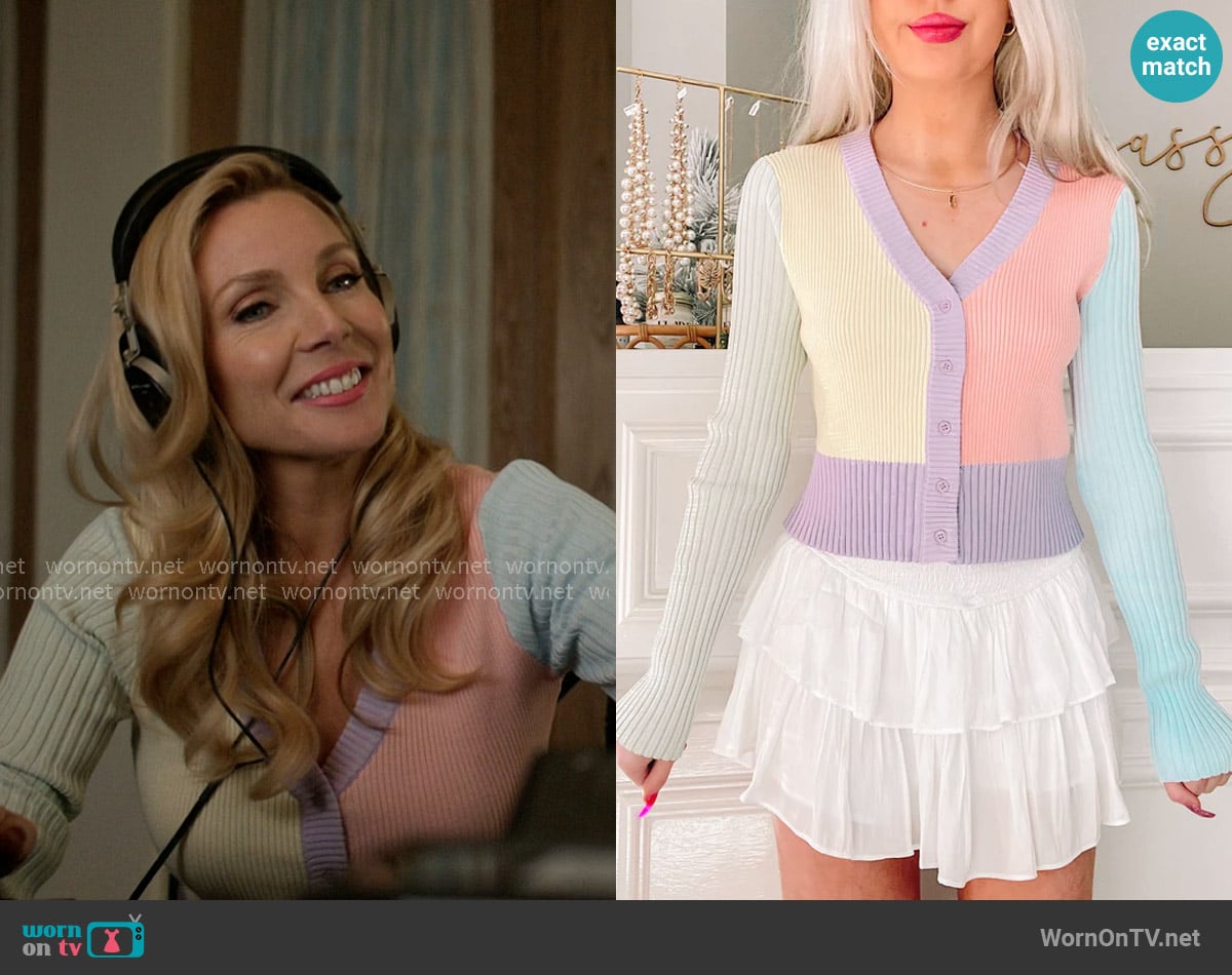 Sassy Shortcake Pastel Perfection Cardigan worn by Eva Woods (June Diane Raphael) on Elle