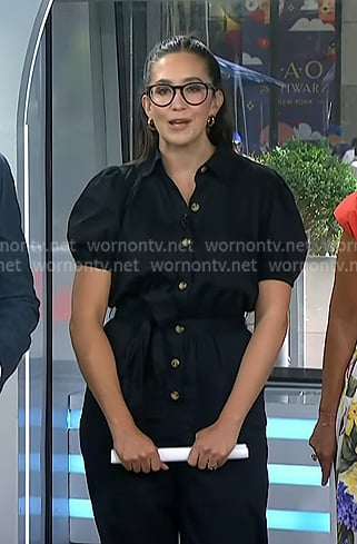 Savannah’s black puff sleeve button front jumpsuit on Today