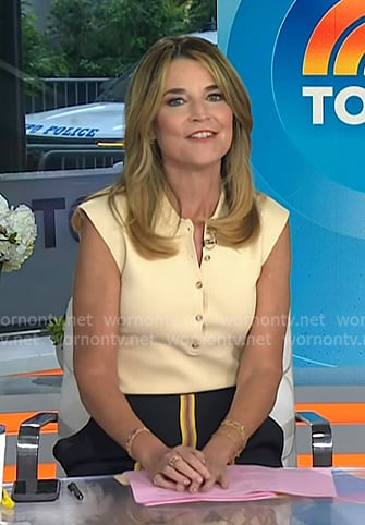 Savannah’s cream polo top and black floral skirt on Today