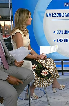 Savannah’s white horsebit slide sandals on Today