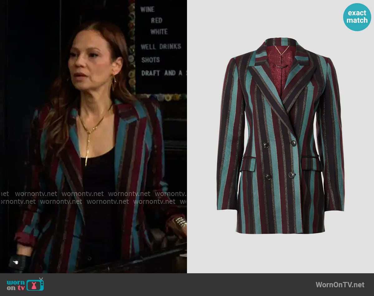 Scotch & Soda Metallic Striped Blazer worn by Sienna Bacall (Tamara Braun) on The Young and the Restless