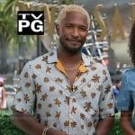 Scott's blue floral print shirt on Access Hollywood