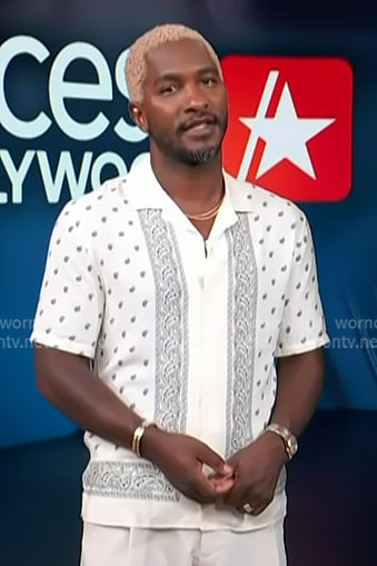 Scott’s white bandana print shirt on Access Hollywood