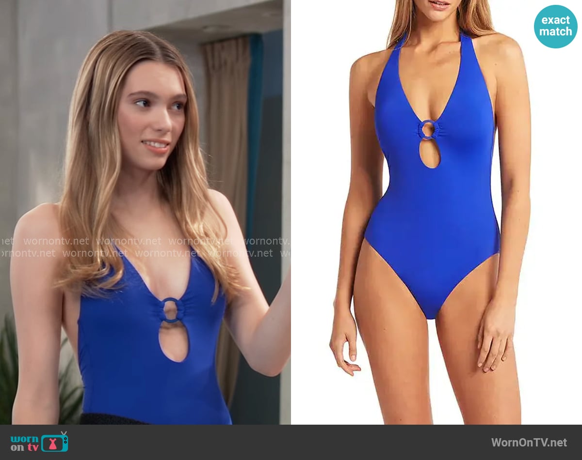 Sea Level Keyhole Halter One-Piece Swimsuit worn by Charlotte Cassadine (Bluesy Burke) on General Hospital