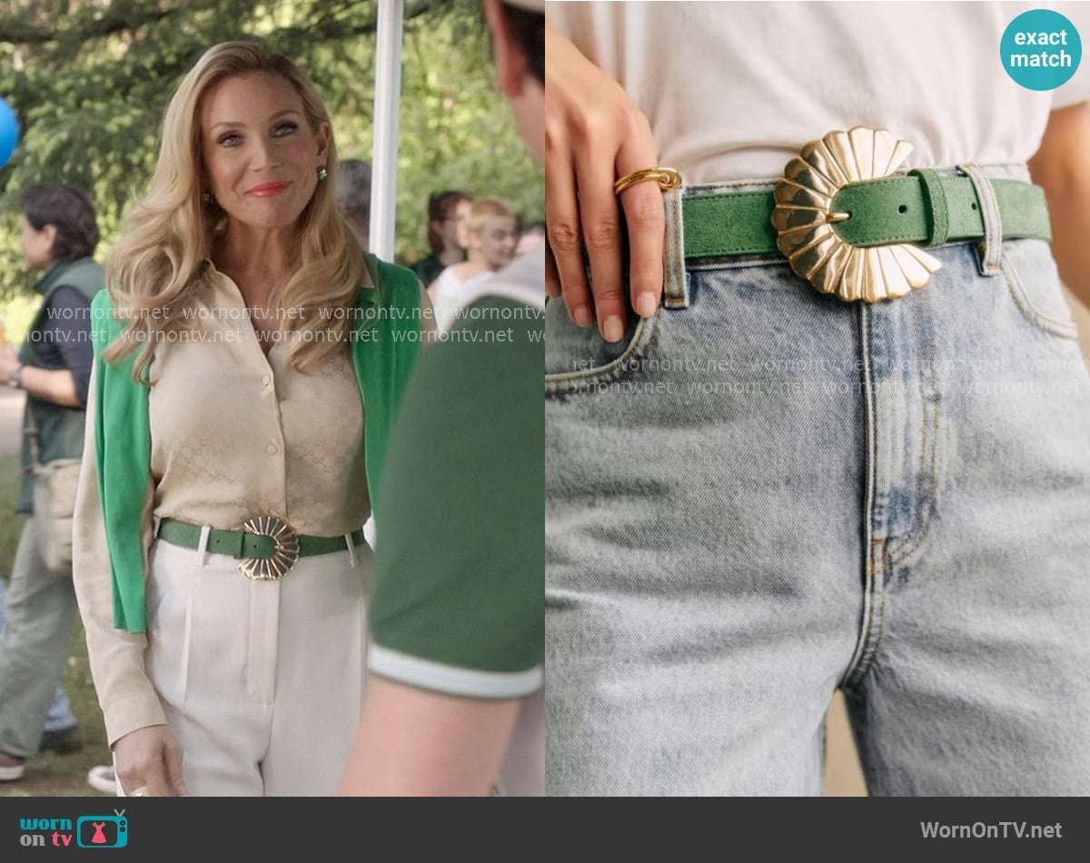 Sezane Sandy Belt in Gold Green worn by Eva Woods (June Diane Raphael) on Elle