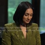 Shanelle Kaul's green floral tie waist blazer on CBS Mornings