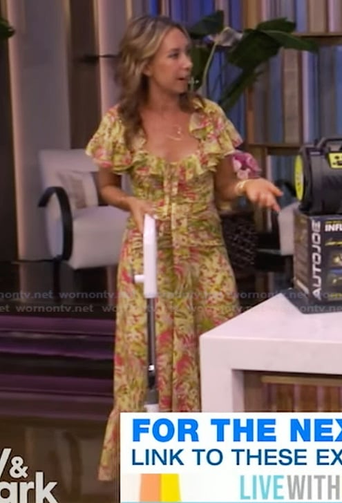 Shannon Doherty’s floral print ruffle dress on Live with Kelly and Mark