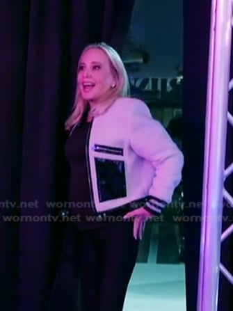 Shannon’s white contrast shearling jacket on The Real Housewives of Orange County Shannon’s white contrast shearling jacket on The Real Housewives of Orange County
