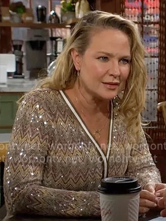 Sharon’s sequin chevron cardigan on The Young and the Restless