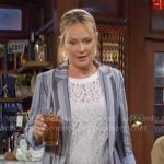Sharon’s white lace top and blue striped blazer on The Young and the Restless