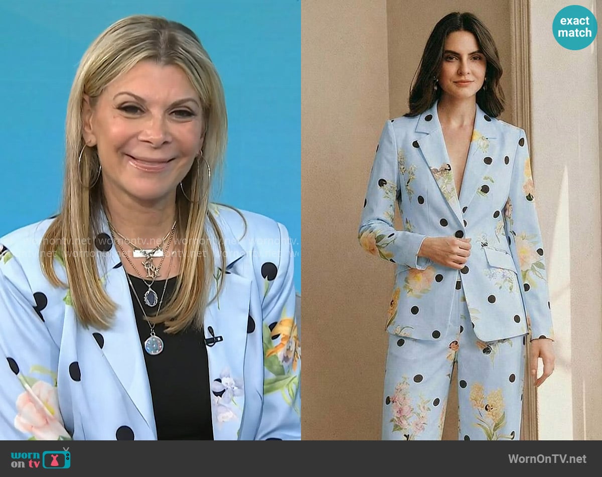 Dr. Robi Ludwig’s blue floral polka dot blazer on NBC News Daily Dr. Robi Ludwig’s blue floral polka dot blazer on NBC News Daily