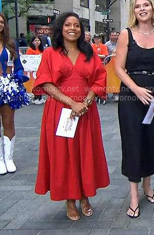 Sheinelle’s red v-neck maxi dress on Today