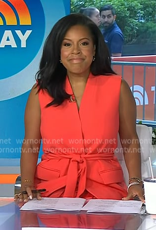 Sheinelle’s red wrap vest on Today Sheinelle’s red wrap vest on Today