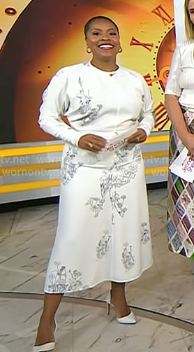 Sheinelle’s white floral long sleeve midi dress on Today