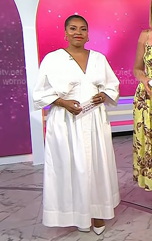Sheinelle’s white v-neck cotton maxi dress on Today