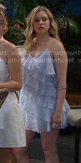 Shelly’s blue ruffled mini dress on The Bold and the Beautiful