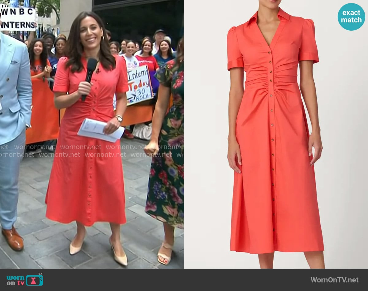 Hallie’s coral ruched shirtdress on Today