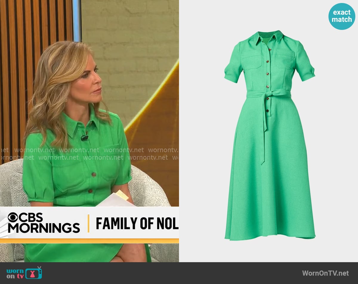 Shoshanna Dillon Dress in Spring Green worn by Natalie Morales on CBS Mornings