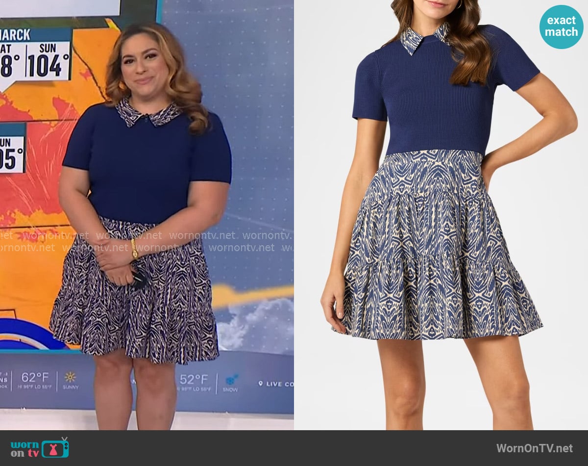 Shoshanna Lena Tiered Mixed Media Mini Dress worn by Violeta Yas on NBC News Daily