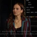 Sienna’s turquoise striped blazer on The Young and the Restless