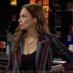 Sienna’s turquoise striped blazer on The Young and the Restless