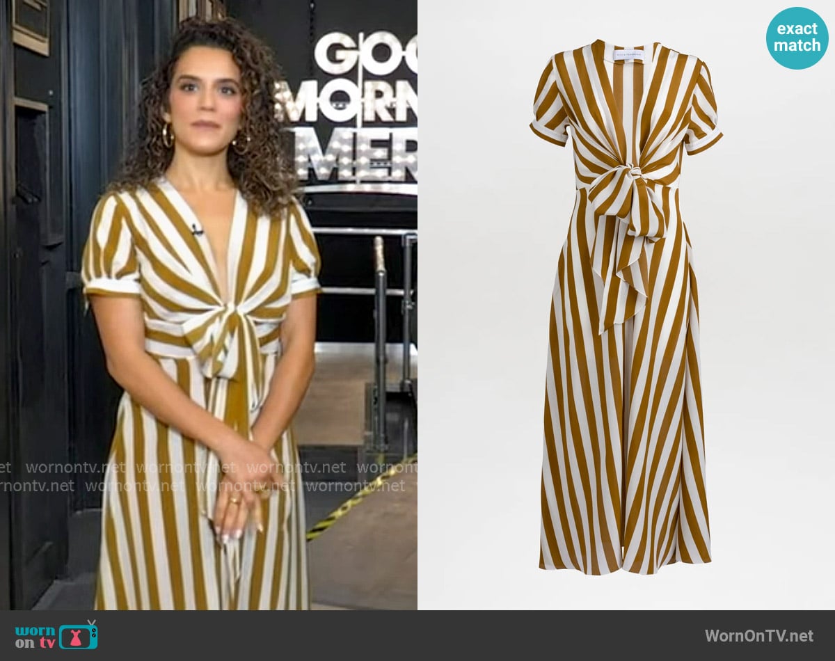 Sepideh Moafi’s striped tie front dress on GMA Sepideh Moafi’s striped tie front dress on GMA