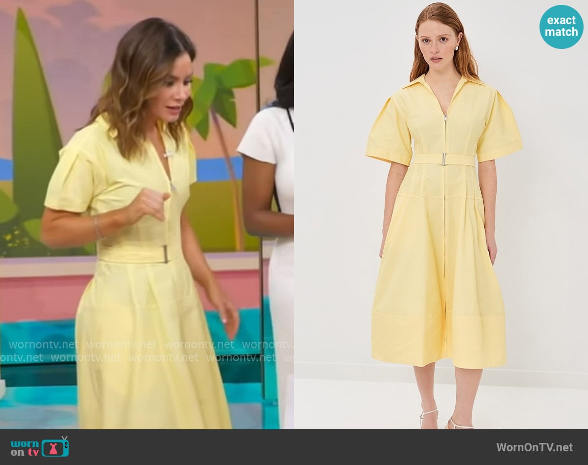 Simkhai Belted cotton-blend shirt dress worn by Rebecca Jarvis on Good Morning America
