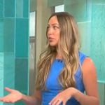 Skyler Bouchard’s blue floral graphic dress on CBS Mornings