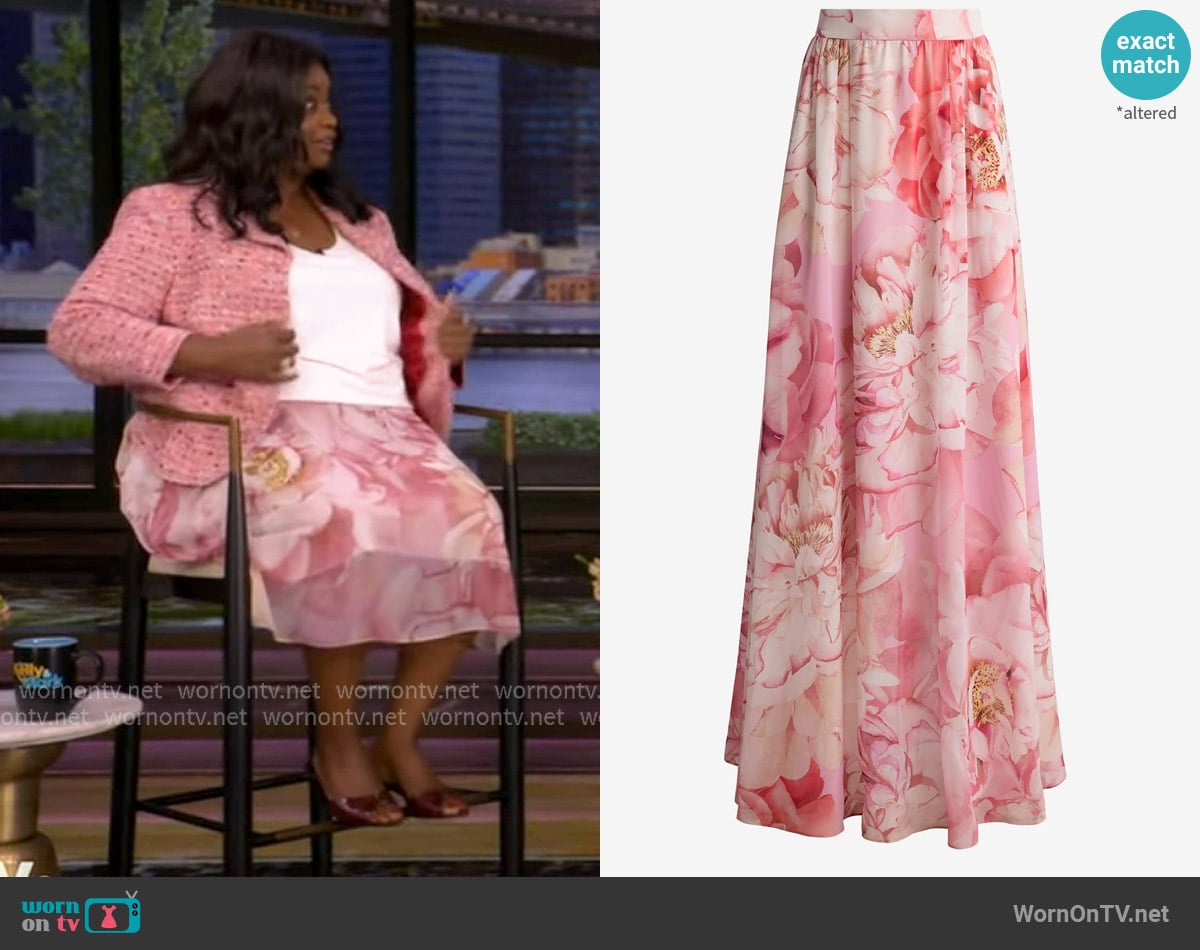 St. John Bethany Skirt In Le Jardin Print Georgette worn by Octavia Spencer on Live with Kelly and Mark
