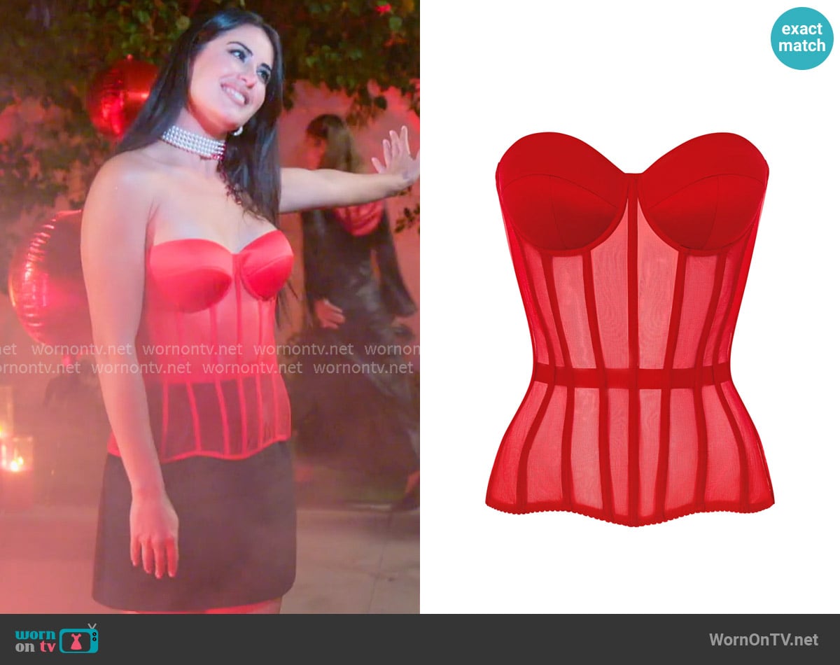 Statnaia Red corset with cups worn by Michelle Saniei on The Valley