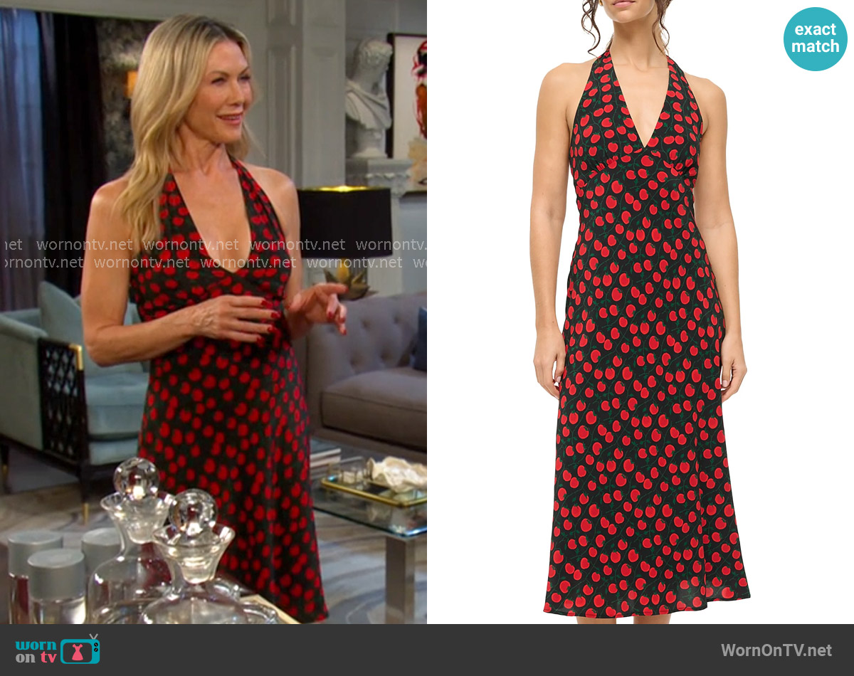 Staud Lucca Printed Crepe Halter Midi-Dress worn by Kristen DiMera (Stacy Haiduk) on Days of our Lives