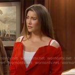 Steffy’s red cold-shoulder blazer on The Bold and the Beautiful