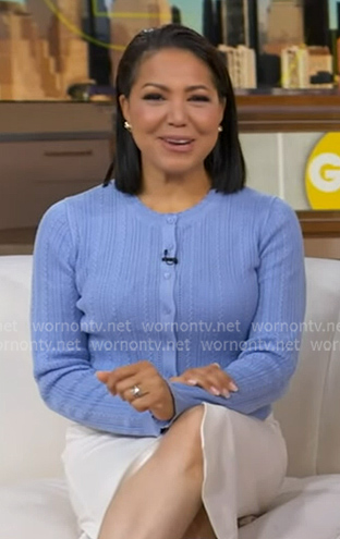 Stephanie’s blue pointelle cardigan on Good Morning America