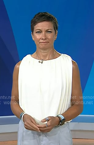 Stephanie's white gathered sleeveless top on Today