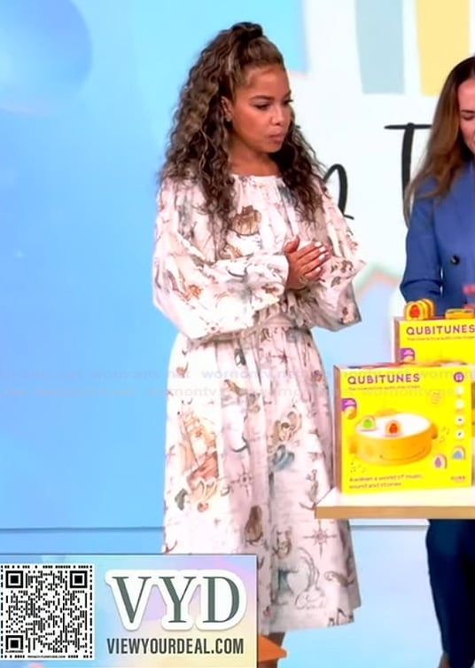 Sunny’s white printed top and skirt on The View
