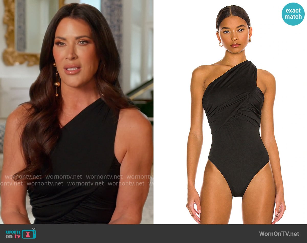 Superdown Bailee One Shoulder Bodysuit worn by Emily Simpson on The Real Housewives of Orange County